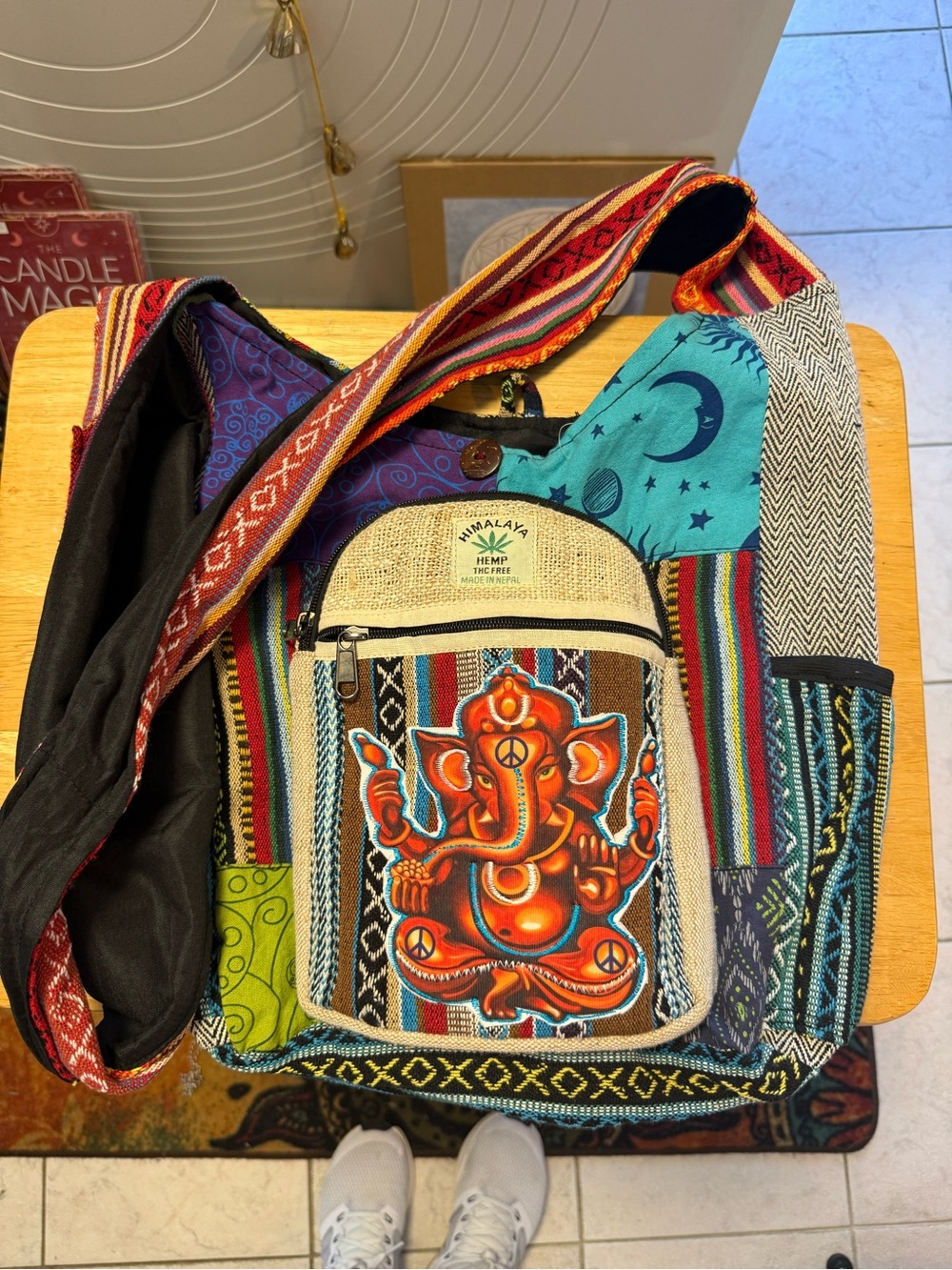 Himalaya Hemp Patchwork Ganesha Crossbody Bag - Multicolor